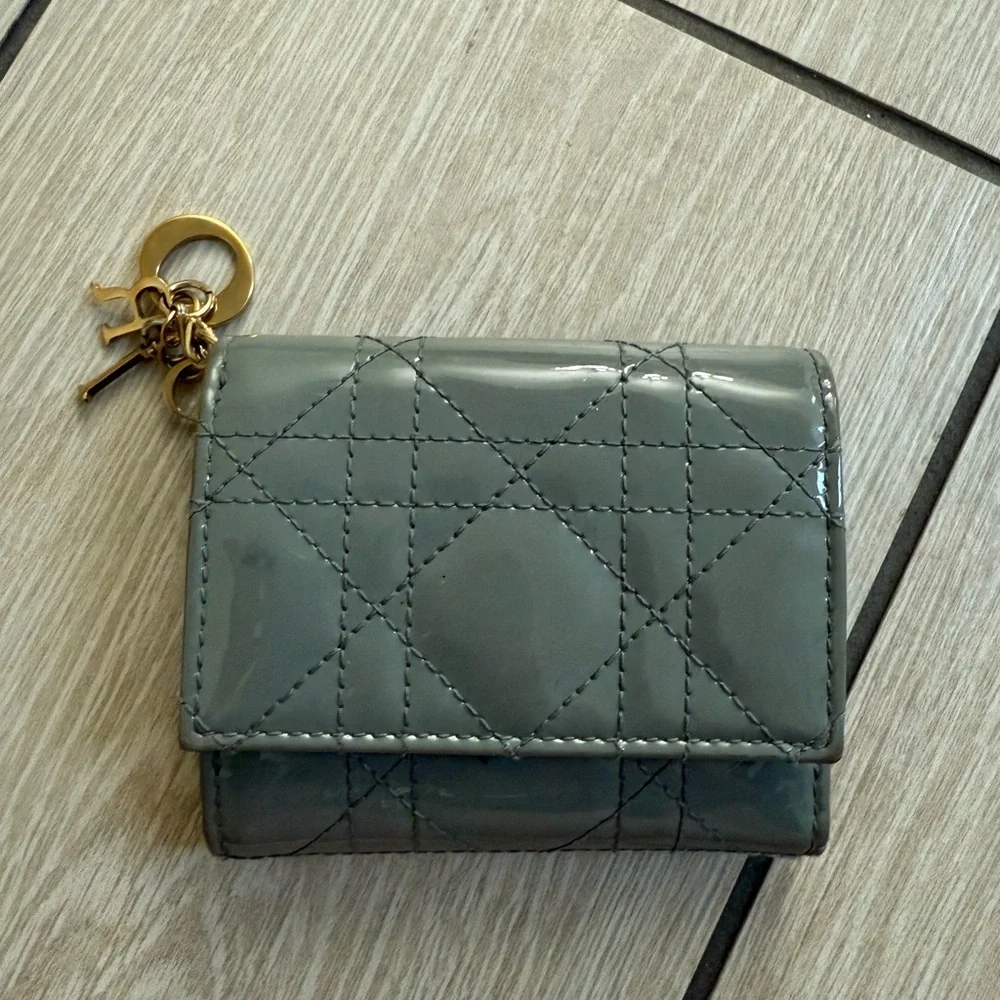 Women’s used Dior Gray Quilted Wallet with charm